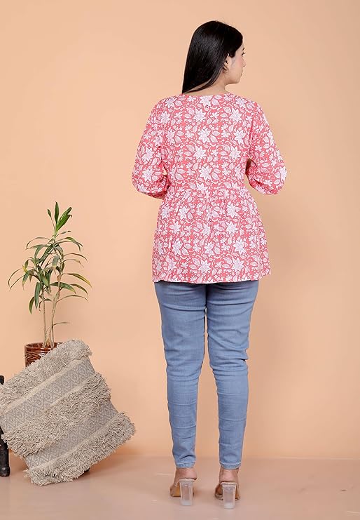 Printed Short Anarkali 3/4th Sleeves Kurti Perfect for Casual, Formal, and Ethnic Wear (Gajri)