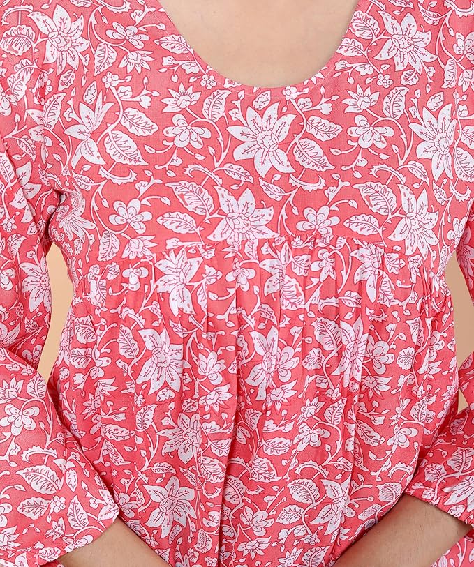 Printed Short Anarkali 3/4th Sleeves Kurti Perfect for Casual, Formal, and Ethnic Wear (Gajri)