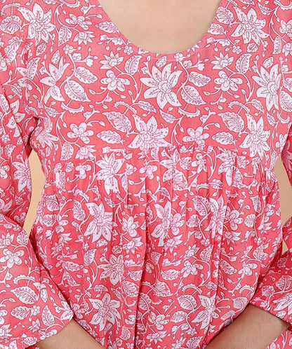 Printed Short Anarkali 3/4th Sleeves Kurti Perfect for Casual, Formal, and Ethnic Wear (Gajri)