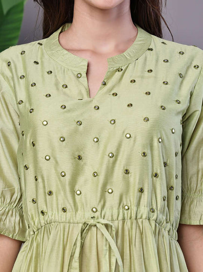 Boho-Chic Forest Green Tiered Maxi Dress with Puff Sleeves Dresses